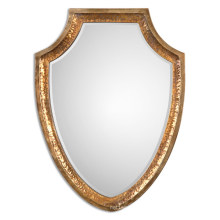 Antiqued Gold Hammered Metal Framed Beveled Wall Mirror for Home Decoration